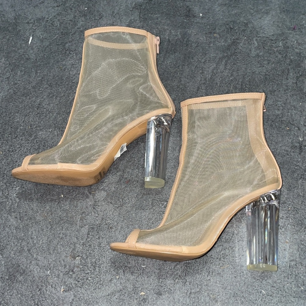 Charlotte Russe Beige Tina Mesh Peep-Toe Ankle Boots - Picture 5 of 7